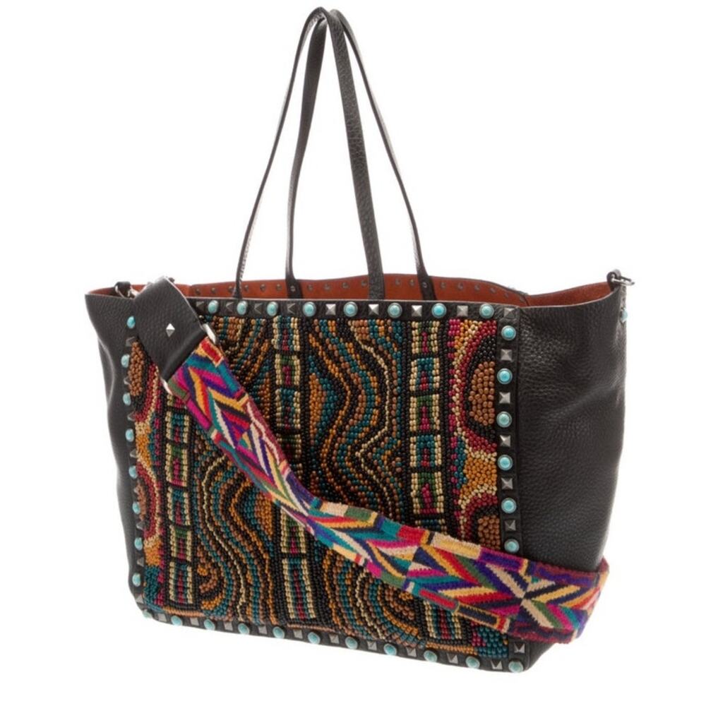 RARE Authentic Valentino Garavani Beaded Leather Rockstud Shopper Tote - Picture 7 of 10